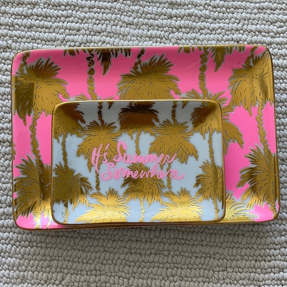 Lilly Pulitzer Trinket Tray Set - Metallic Palms - Picture 1 of 6